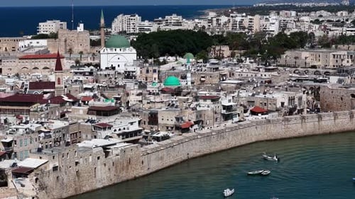 Aerial video over the old city of Acre in northern Israel