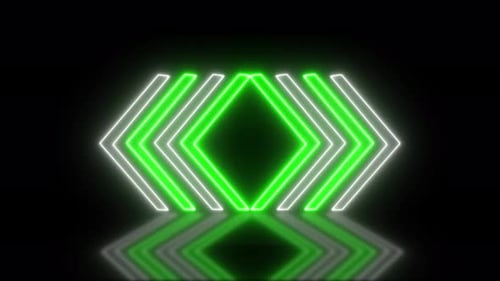 White And Green Neon Arrow Blinking Motion Animation Background, Animation of glowing neon arrow on