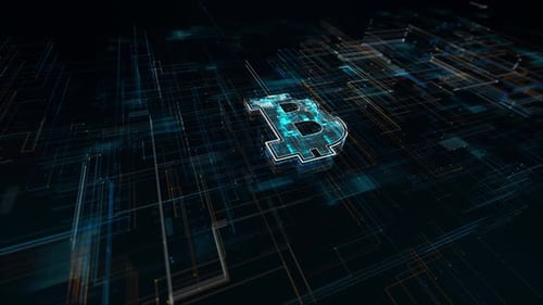 Digital Bitcoin Symbol Reveal in a Futuristic Grid
