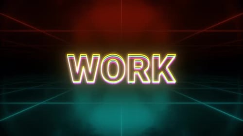 Neon Glowing WORK Text Animation on Futuristic Grid