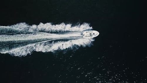 Top View of a Drone Motor Boat in Ocean Waters Off the Coast of Nova Scotia