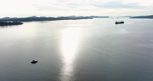 Captains Passage Gulf Islands British Columbia Canada Aerial View Open Water Fishing Boat Container