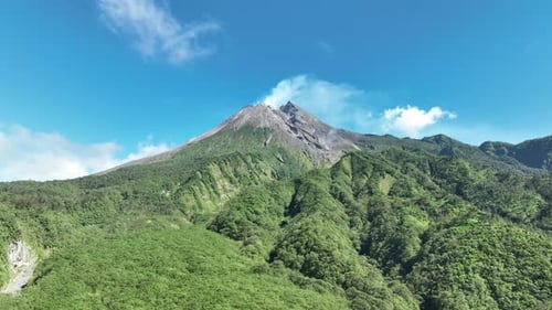 Aerial view of Mount Merapi in Yogyakarta, Indonesian Volcano