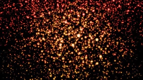 Continuous stream of fiery and golden particles endlessly fall and shimmer against a black