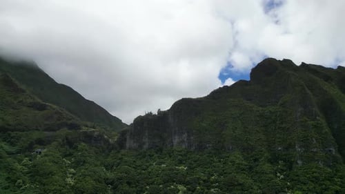 Low-Angle Drone Shot of Lush Mountains in Big Island, Hawaii - USA