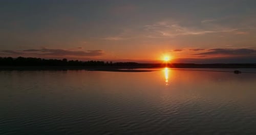 Amazing Golden Sunset Over the Lake