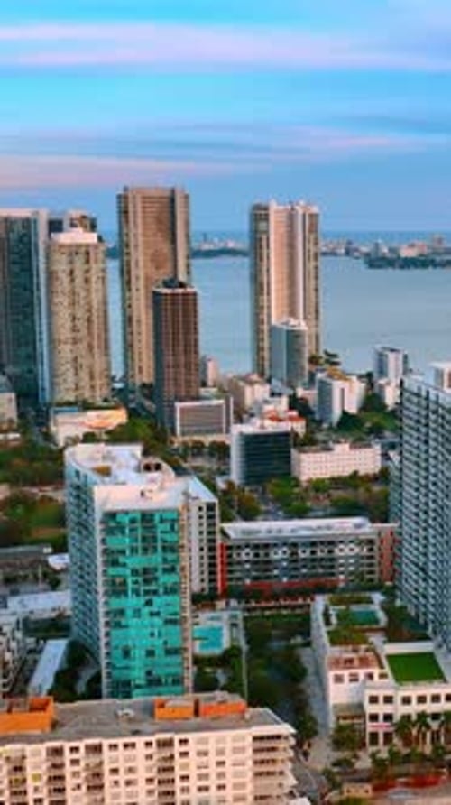 Beautiful high-rise and low-rise buildings in Miami Beach, Florida, USA. Top view.