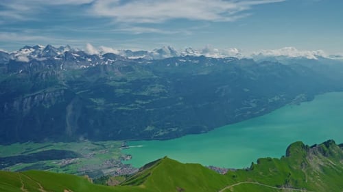 Incredible View of the Alpine Lake and Alpine Mountains From Above