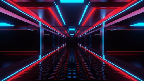 Blue And Red Neon Central Corridor Background Vj Loop In 4K