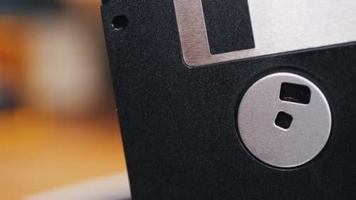 Floppy Disc FDD Close Up Using Diskette for Old PC Computer Macro Archive Programme or Music