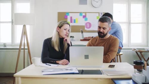 Group of Young Businesspeople with Laptop Working Together in a Modern Office