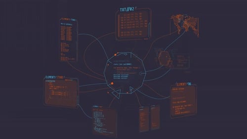 Infografía: Visualización de una Red Digital con Ventanas de Múltiples Códigos