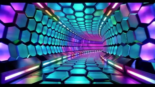 Futuristic Hexagonal Tunnel Loop with Dynamic Neon Lighting