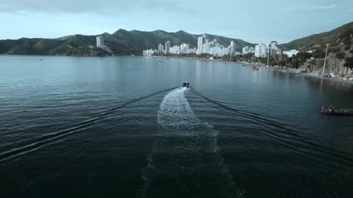 Beachfront Sunset Aerial 4k - Santa Marta - Colombia