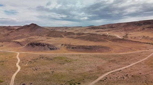 Drone Shot of Country Road at Spring Steppe in Kazakhstan