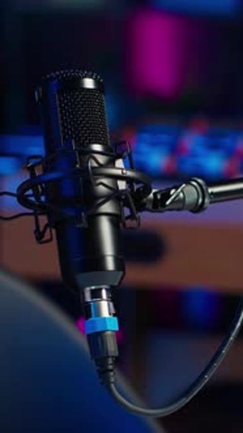 Vertical Video Close Up Shot of Professional Microphone in Empty Studio