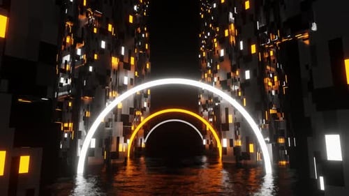 VJ Loop in HD mit orangefarbenem und weißem Fantasy Alley-Hintergrund