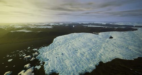 Aerial View of Glacier Ice Drone Captures Melting Patterns on Ice Surface