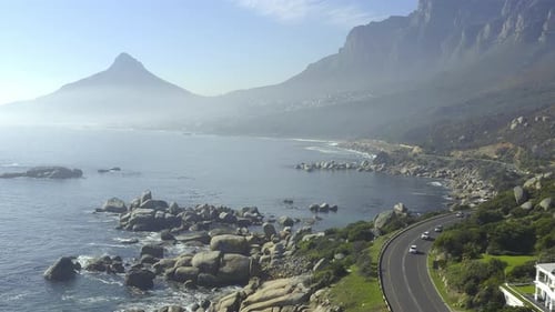 4k video footage of a mountainous landscape along the sea