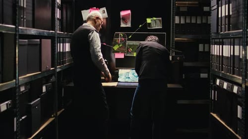 Detectives Examine Evidence on Crime Investigation Board