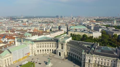 Drone Flying Away from Hofburg Palace in Vienna, Austria. Summer