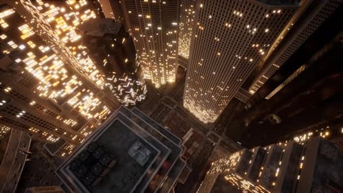 Aerial View of Glowing High Rise Buildings