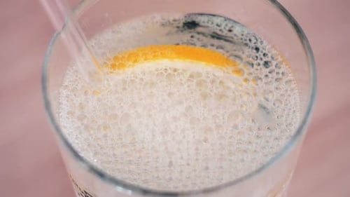 Bubbly Drink with Lemon Slice Close Up