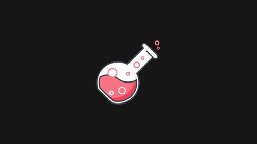 Animated Flask Bubbling with Red Liquid in Flat Design