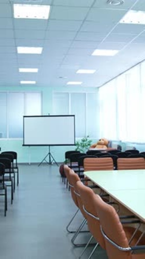 Auditorium For Lectures At University. Interior view of empty conference hall in university
