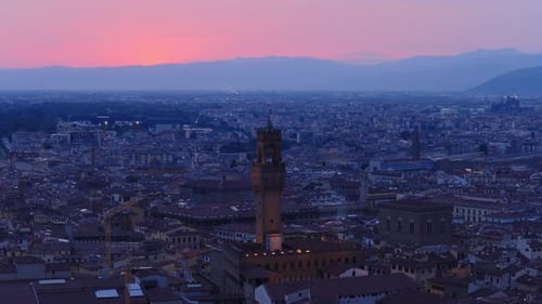 Florence Skyline at Sunset with Palazzo Vecchio Tower, Tuscany