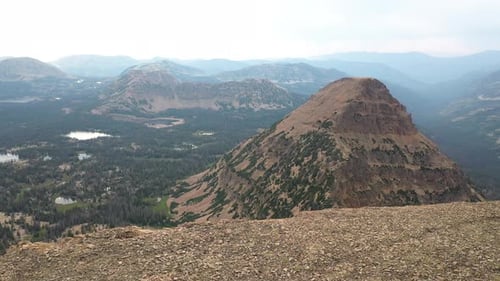 Aerial View of Bald Mountain Peak an Valley in Uinta Mountain Range and National Forest in Utah USA,