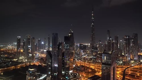 Timelapse video of the skyscrapers in downtown Dubai with the Burj Khalifa in the background