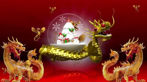 Chinesische Loop-Animation im Hintergrund eines großen Drachen