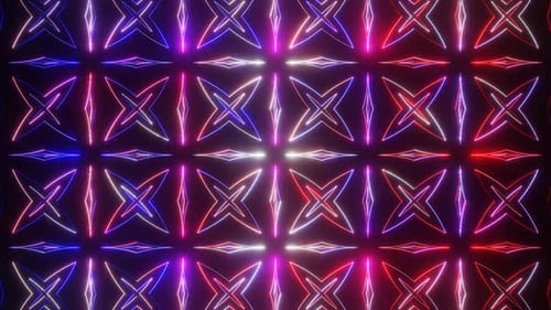 Blue And Red On Black Abstract Neon Glowing Star Patterns Background Vj Loop Animation In 4K