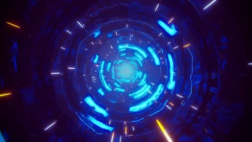 Dynamic abstract tunnel with vibrant neon blue glowing lights
