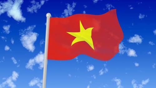 Vietnam Flag Waving Loop in Realistic Blue Sky