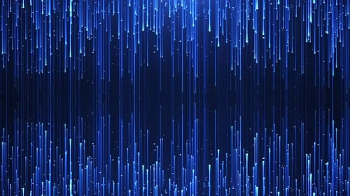 Abstrakter digitaler Hintergrund mit leuchtenden Neonlinienpartikeln, die auf und ab fliegen. Bewegung
