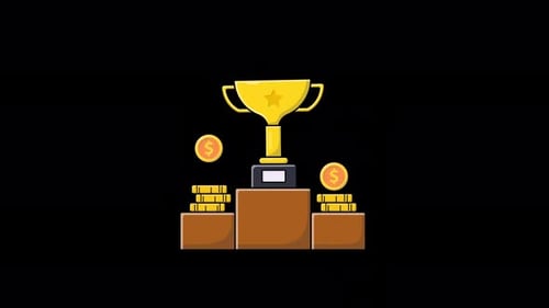 Animated Trophy with Gold Coin and Arrow. Business Winner Concept Video - Transparent