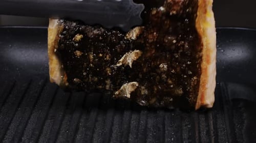 Cooking Fillet Sturgeon Fish on Grill or Frying Pan with Oil Closeup Roast Healthy Food Concept Fry