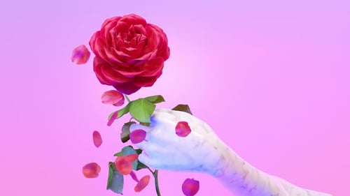 Surreal Marble Hand with Falling Rose Petals