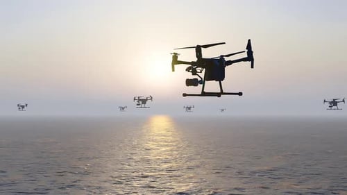 Drone Swarms Fly Over The Sea For Detection