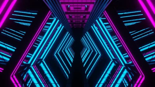 Cyan And Pink Neon Futuristic Mirror Corridor Background Vj Loop In 4K