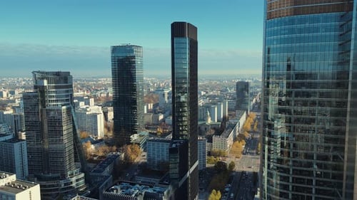 Aerial View Perspective the Gleaming Glass Skyscrapers Dominate the Dynamic Cityscape