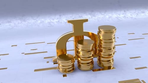 Manat-Währungssymbol mit Goldmünzenturm