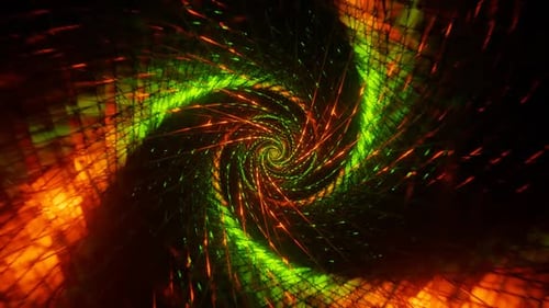 Green And Orange Spiral Net Tunnel Background Vj Loop In HD
