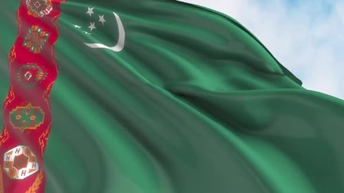 Realistic Turkmenistan Flag Waving in Slow Motion Loop