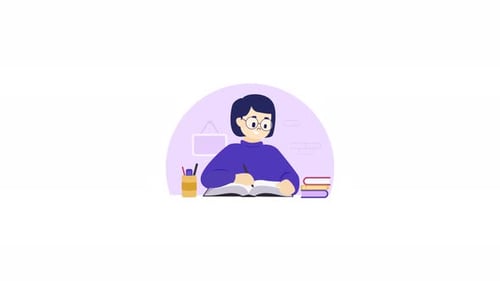 Animated Flat Design Illustration of a Student Studying