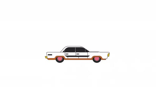 Vintage classic car riding line 2D object animation