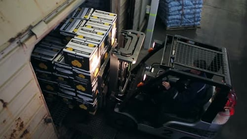 Unloading fruit from train carriages at a novosibirsk Russia food distribution hub