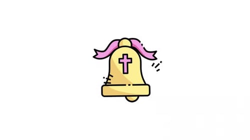 Animated Golden Bell with Cross and Ribbon